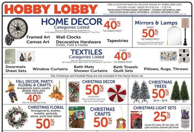Hobby Lobby Weekly Ad September 6 - 12, 2026