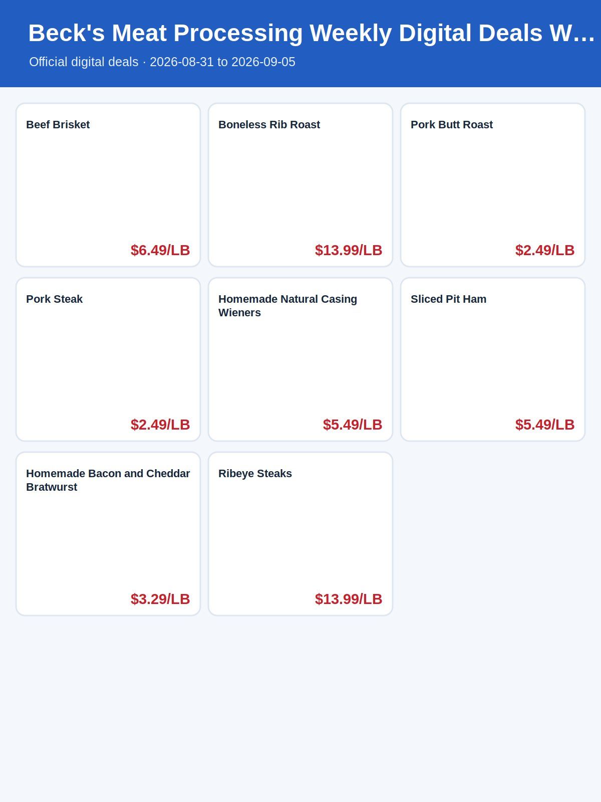 Beck's Meat Processing Weekly Digital Deals Weekly Ad August 31 - September 5, 2026