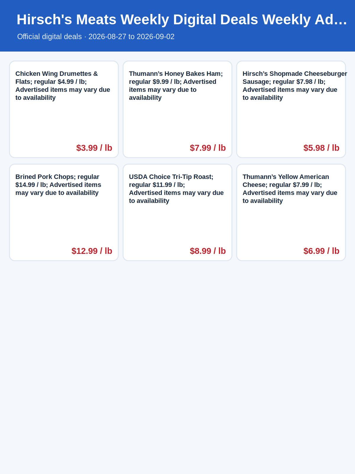 Hirsch's Meats Weekly Digital Deals Weekly Ad August 27 - September 2, 2026