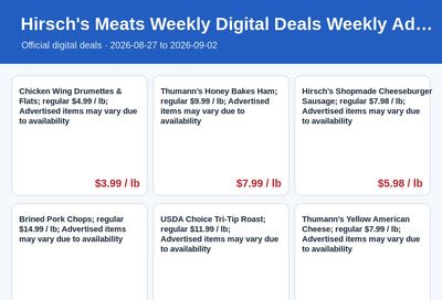 Hirsch's Meats Weekly Digital Deals Weekly Ad August 27 - September 2, 2026
