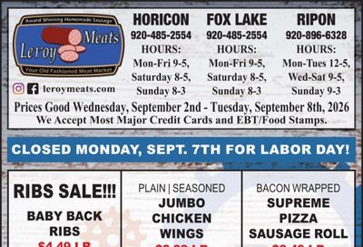 Leroy Meats Weekly Ad September 2 - 8, 2026