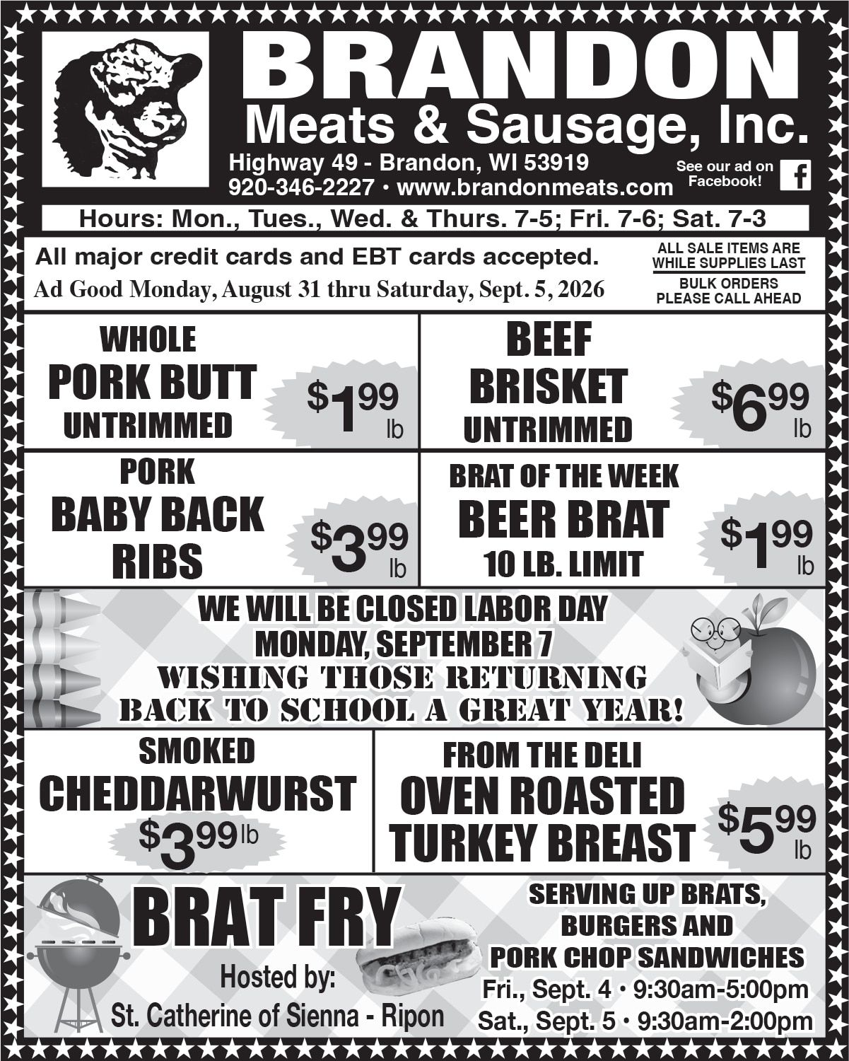 Brandon Meats & Sausage Weekly Ad August 31 - September 5, 2026