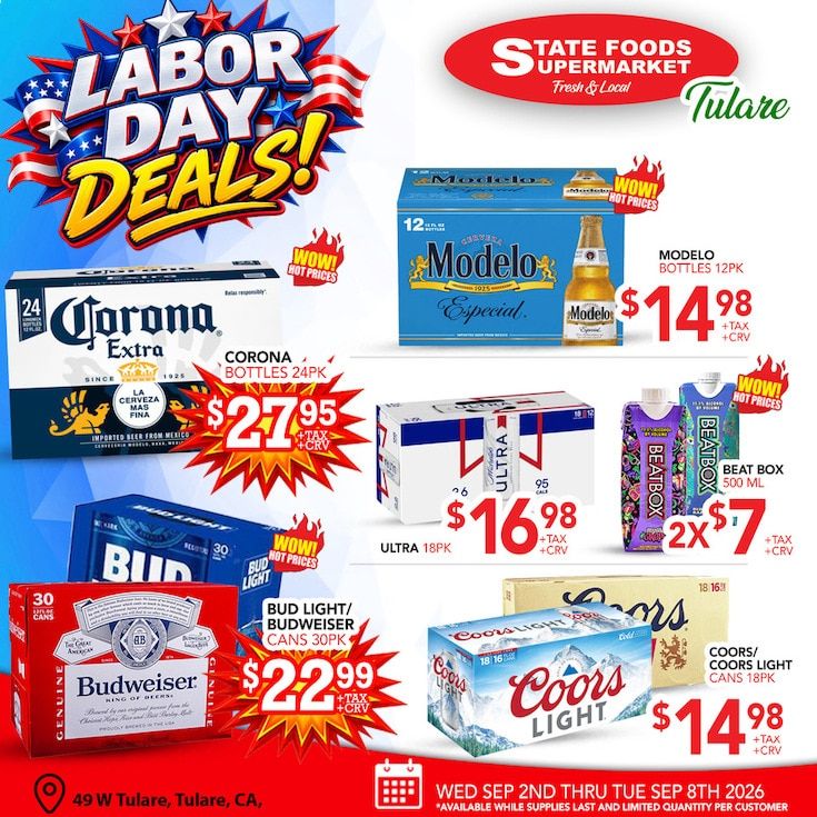 State Foods Supermarket (Tulare, CA) Weekly Ad September 2 - 8, 2026