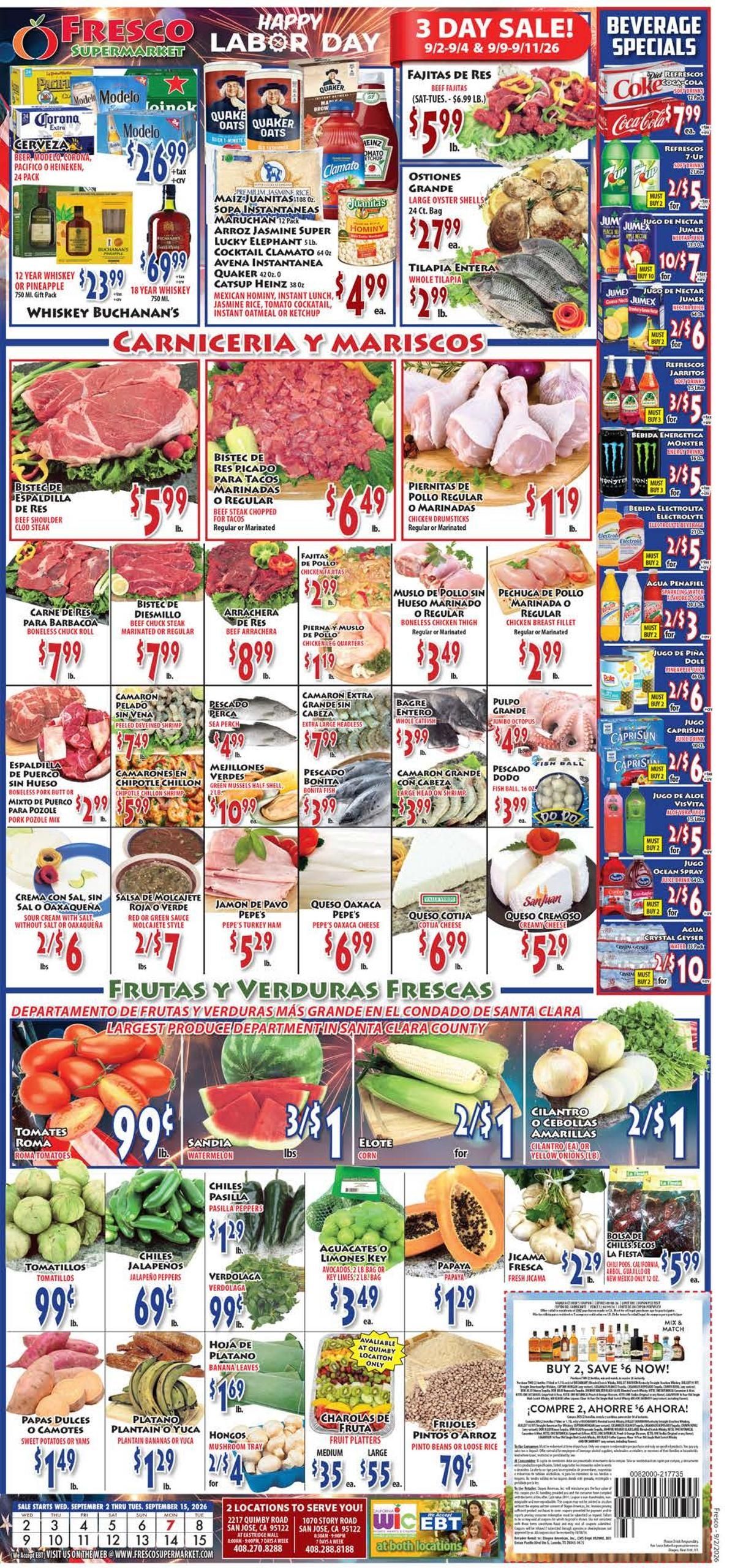 Fresco Supermarket Weekly Ad September 2 - 15, 2026