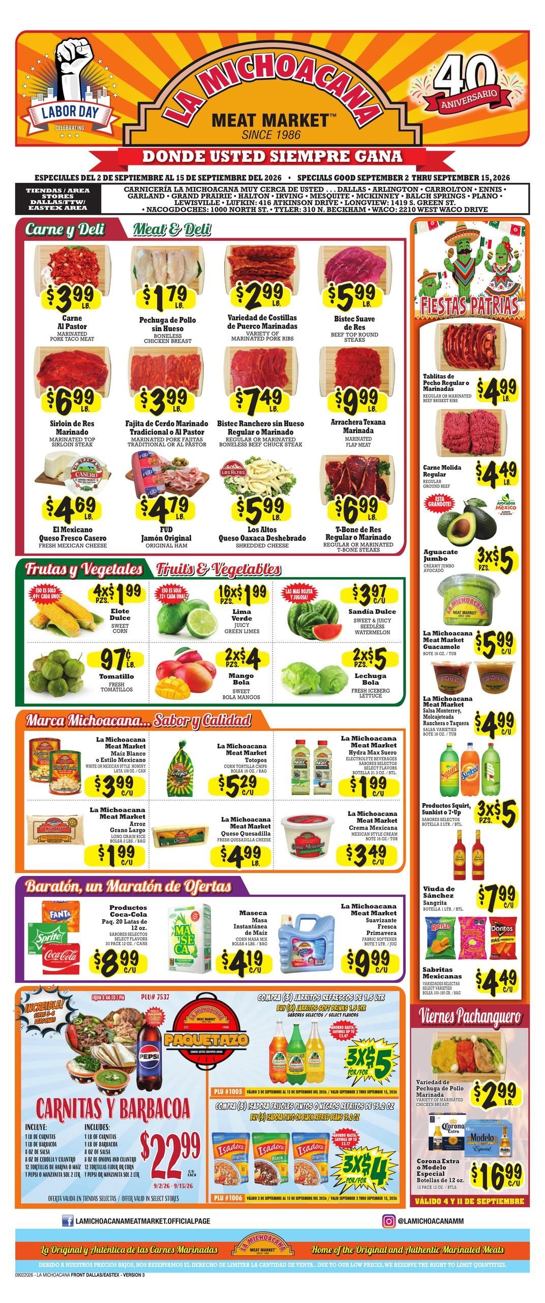La Michoacana Meat Market (Allen Area, TX) Weekly Ad September 2 - 15, 2026