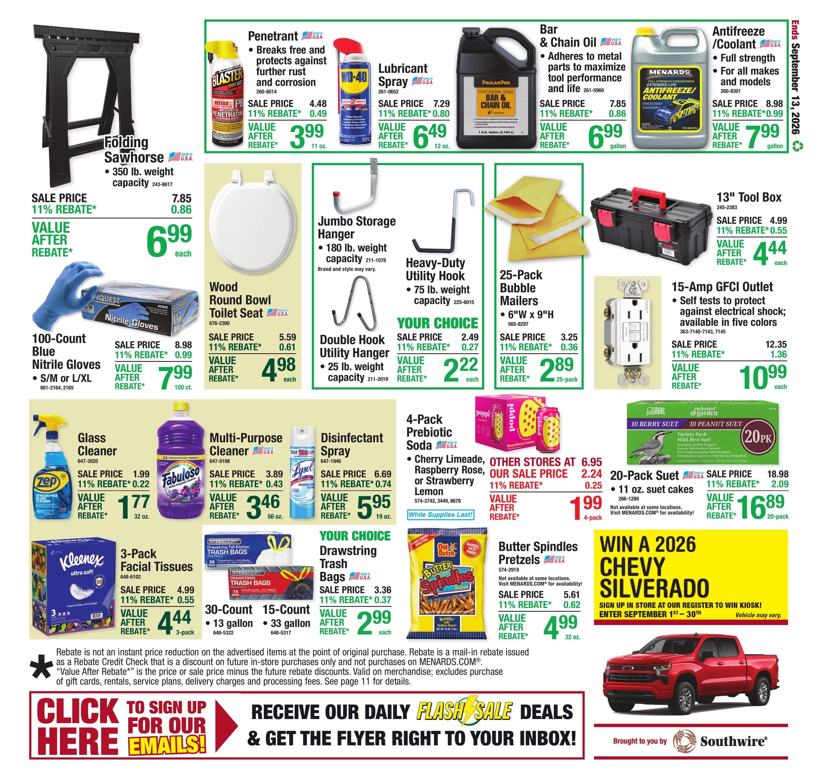Menards (Fort Wayne Area, IN) 11% Rebate Sale Weekly Ad September 2 - 13, 2026