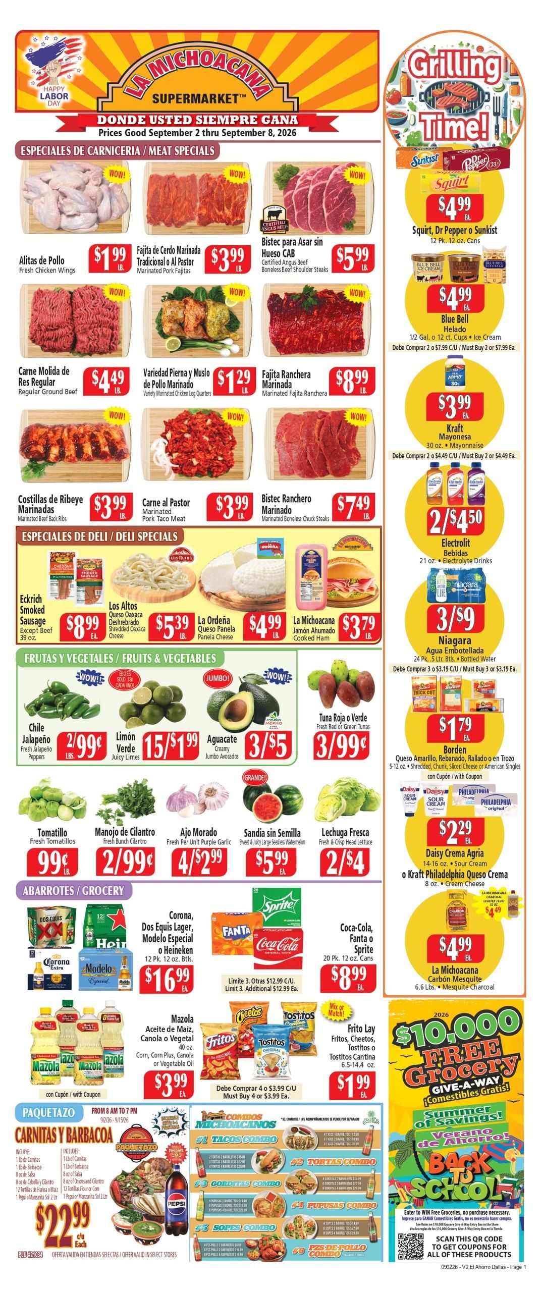 El Ahorro Supermarket (Grand Prairie Area, TX) Weekly Ad September 2 - 8, 2026