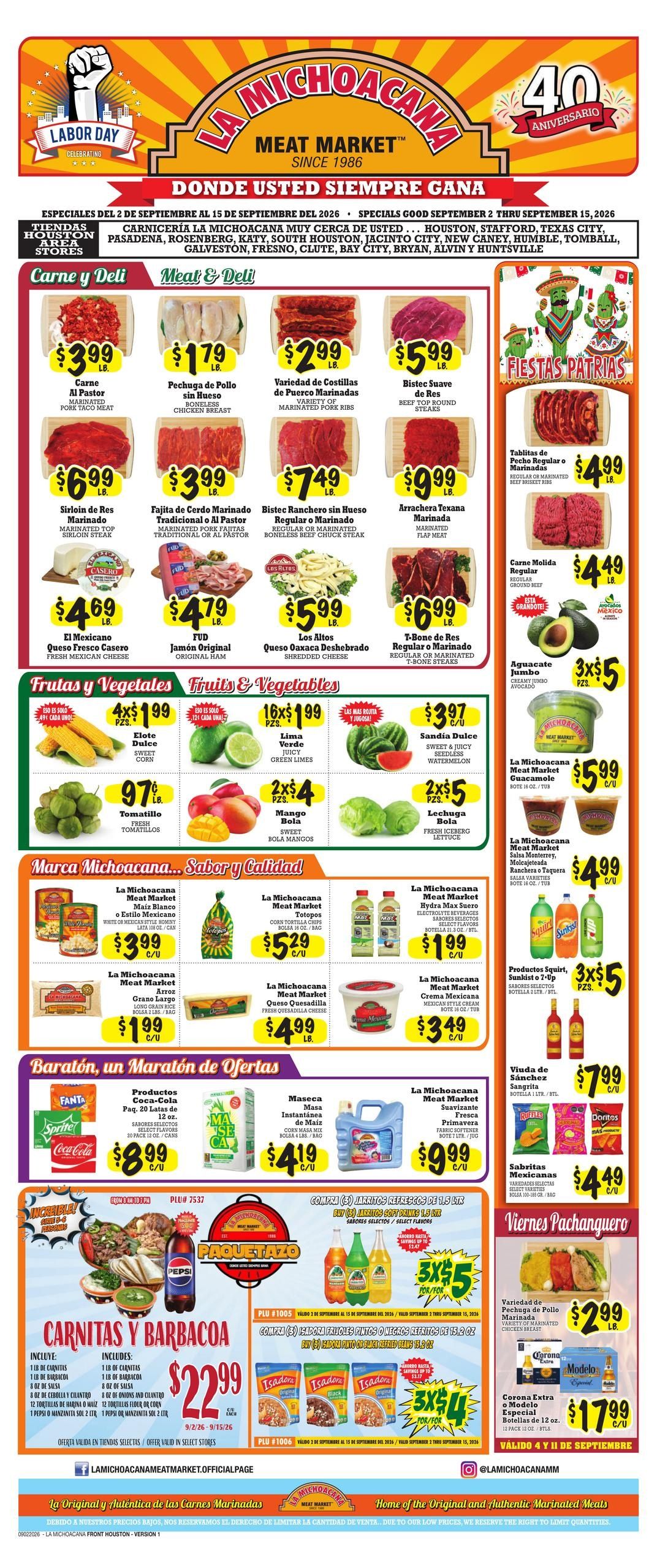 La Michoacana Meat Market (Alvin Area, TX) Weekly Ad September 2 - 15, 2026