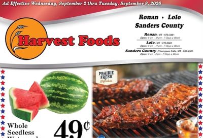 Harvest Foods (Hamilton Area, MT) Weekly Ad September 2 - 8, 2026