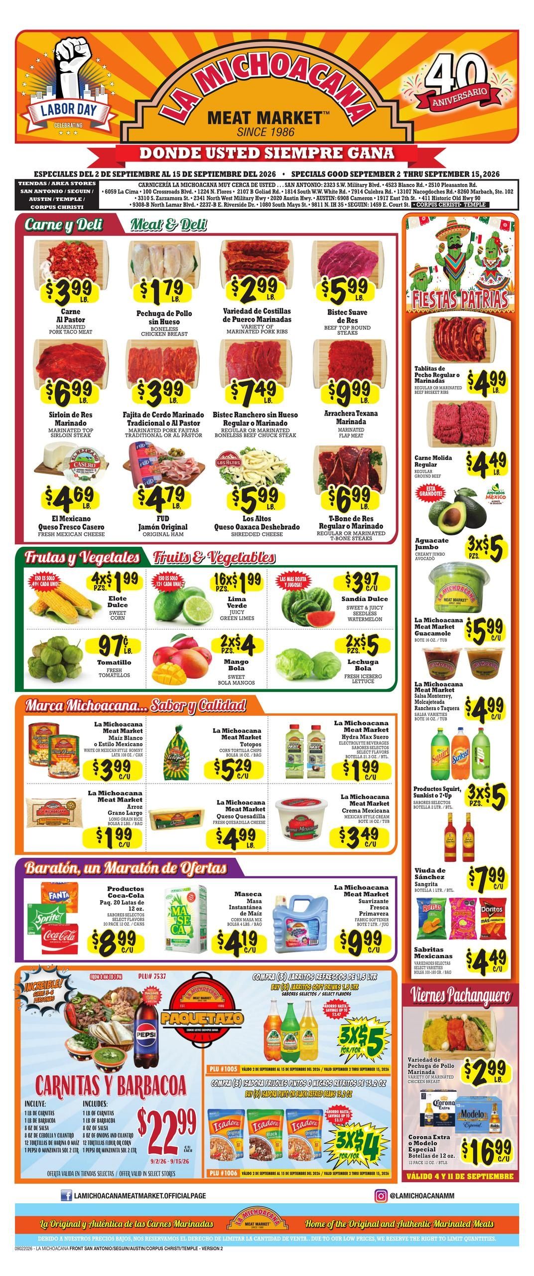 La Michoacana Meat Market (Austin Area, TX) Weekly Ad September 2 - 15, 2026