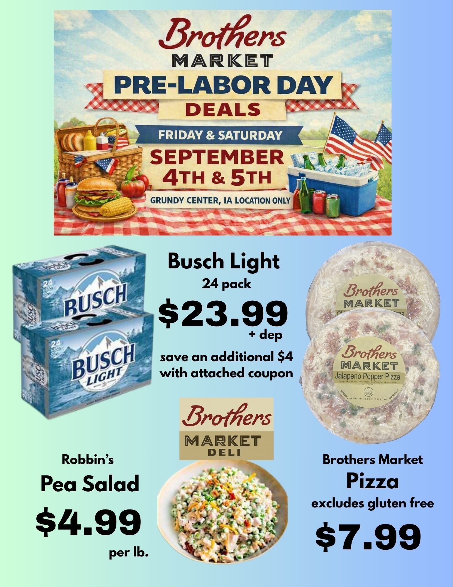 Brothers Market (1400 G Ave., Grundy Center, IA) 2 Day Sale Weekly Ad September 4 - 5, 2026