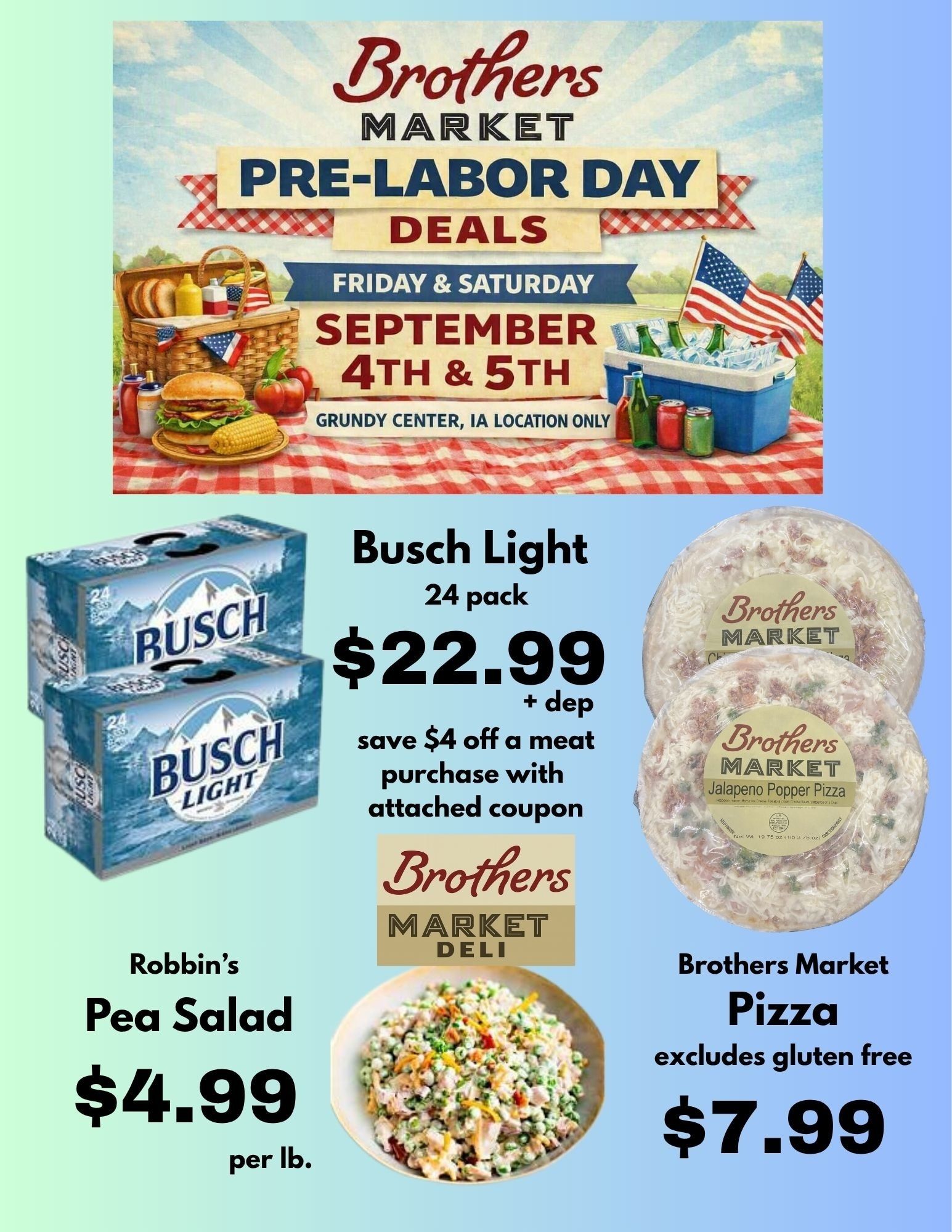 Brothers Market (1400 G Ave., Grundy Center, IA) 2 Day Sale Weekly Ad September 4 - 5, 2026
