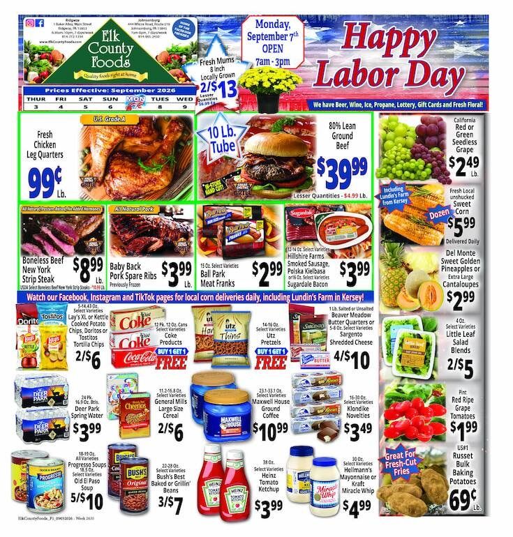 Elk County Foods Weekly Ad September 3 - 9, 2026