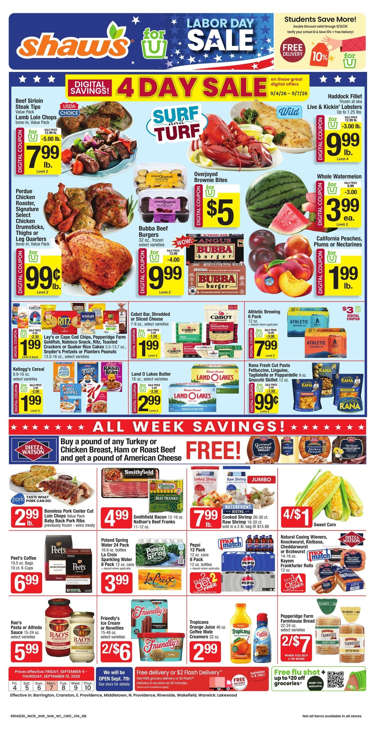 Shaw's (Rehoboth Area, MA) Weekly Ad September 4 - 10, 2026
