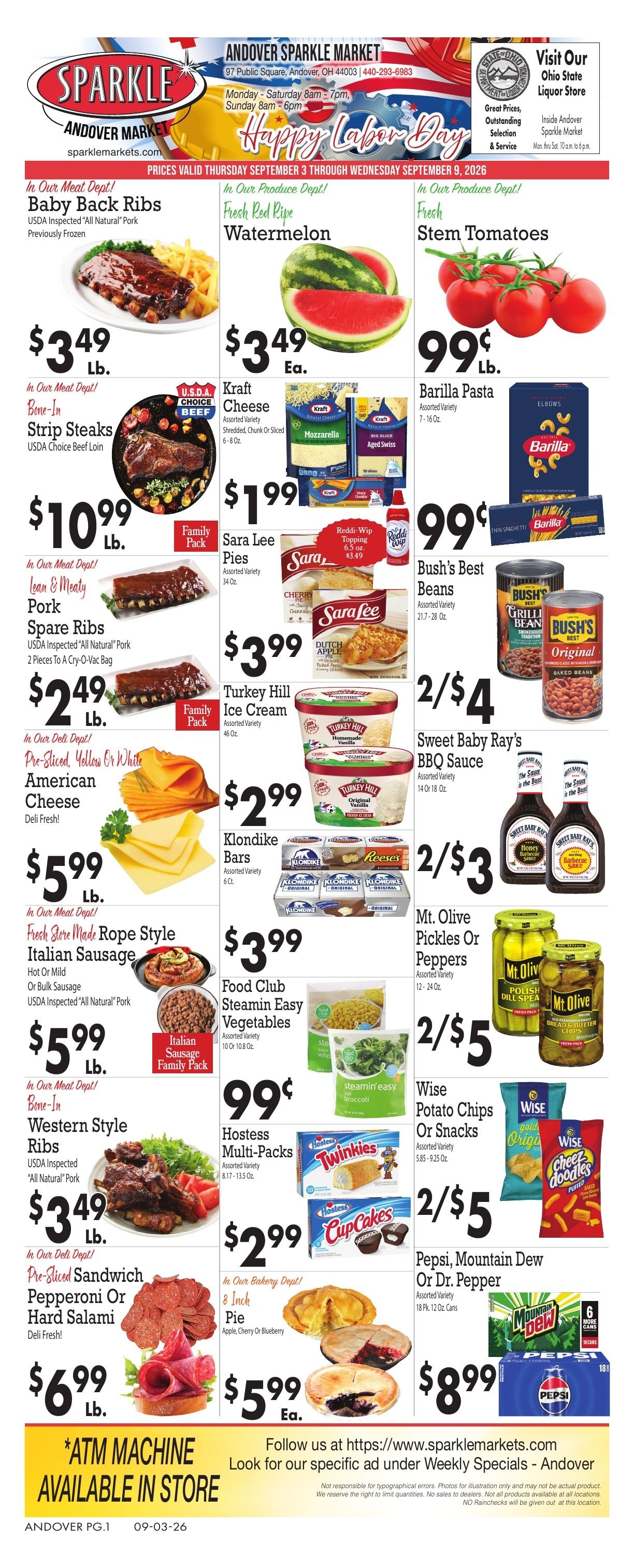 Sparkle Markets (Andover, OH) Weekly Ad September 3 - 9, 2026