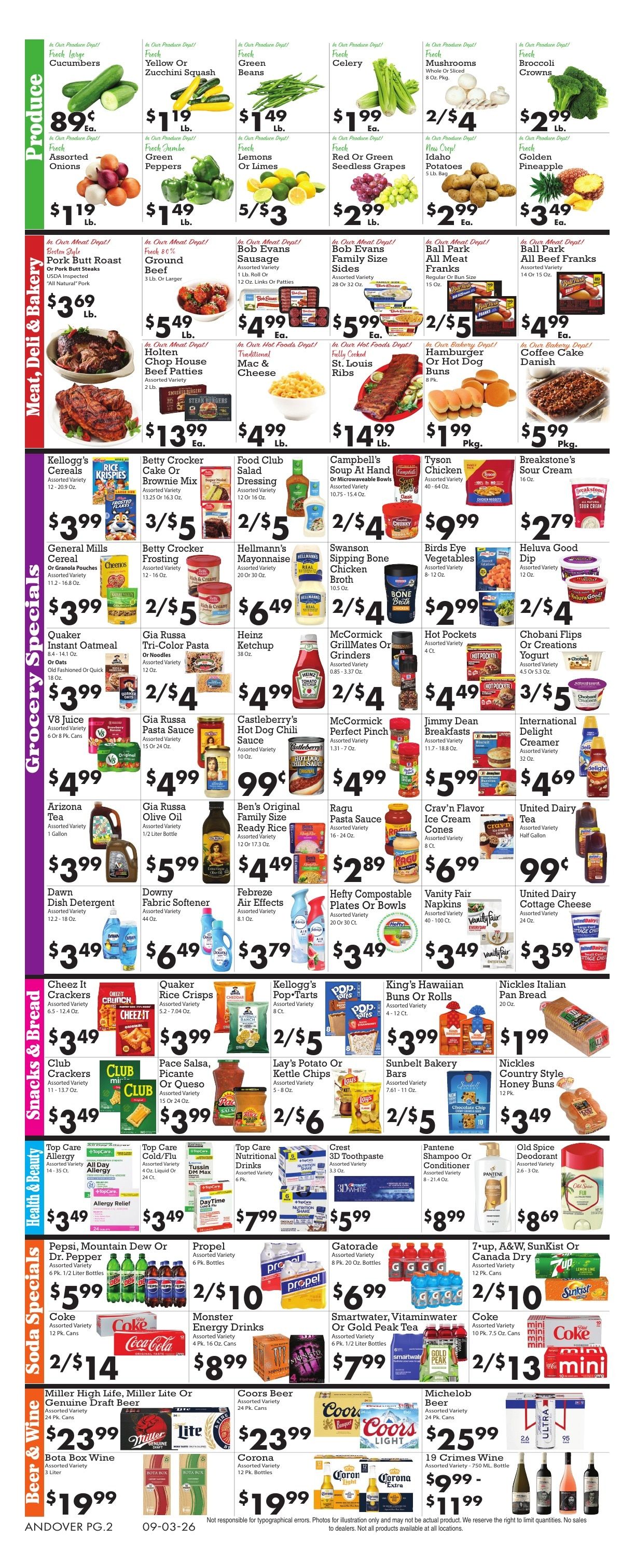 Sparkle Markets (Andover, OH) Weekly Ad September 3 - 9, 2026