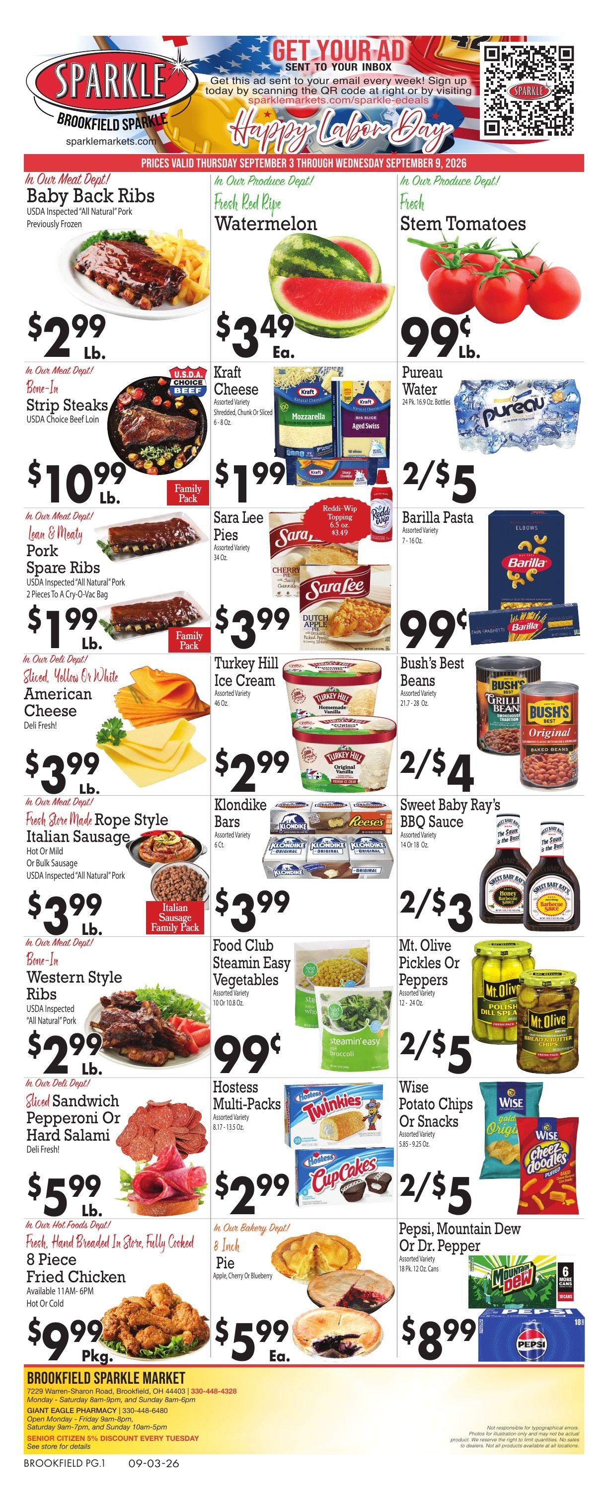 Sparkle Markets (Brookfield, OH) Weekly Ad September 3 - 9, 2026