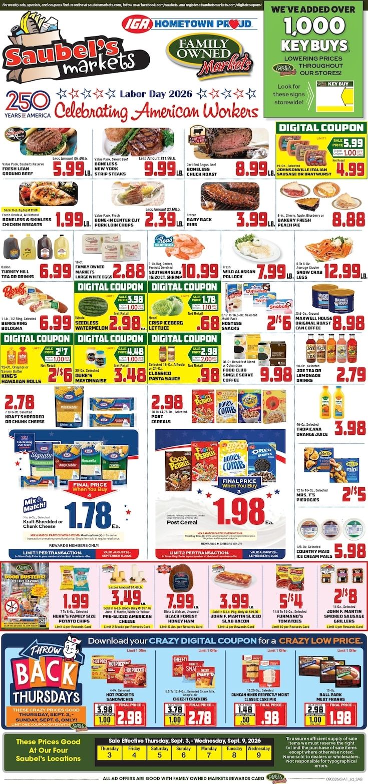 Saubel's Markets Weekly Ad September 3 - 9, 2026