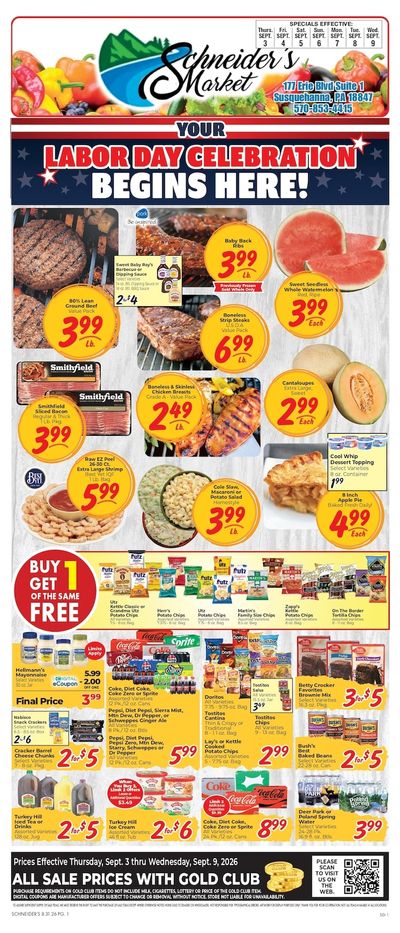Schneider's Market of Susquehanna Weekly Ad September 3 - 9, 2026