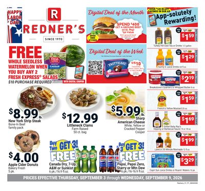 Redner's Markets (Hegins, PA) Weekly Ad September 3 - 9, 2026