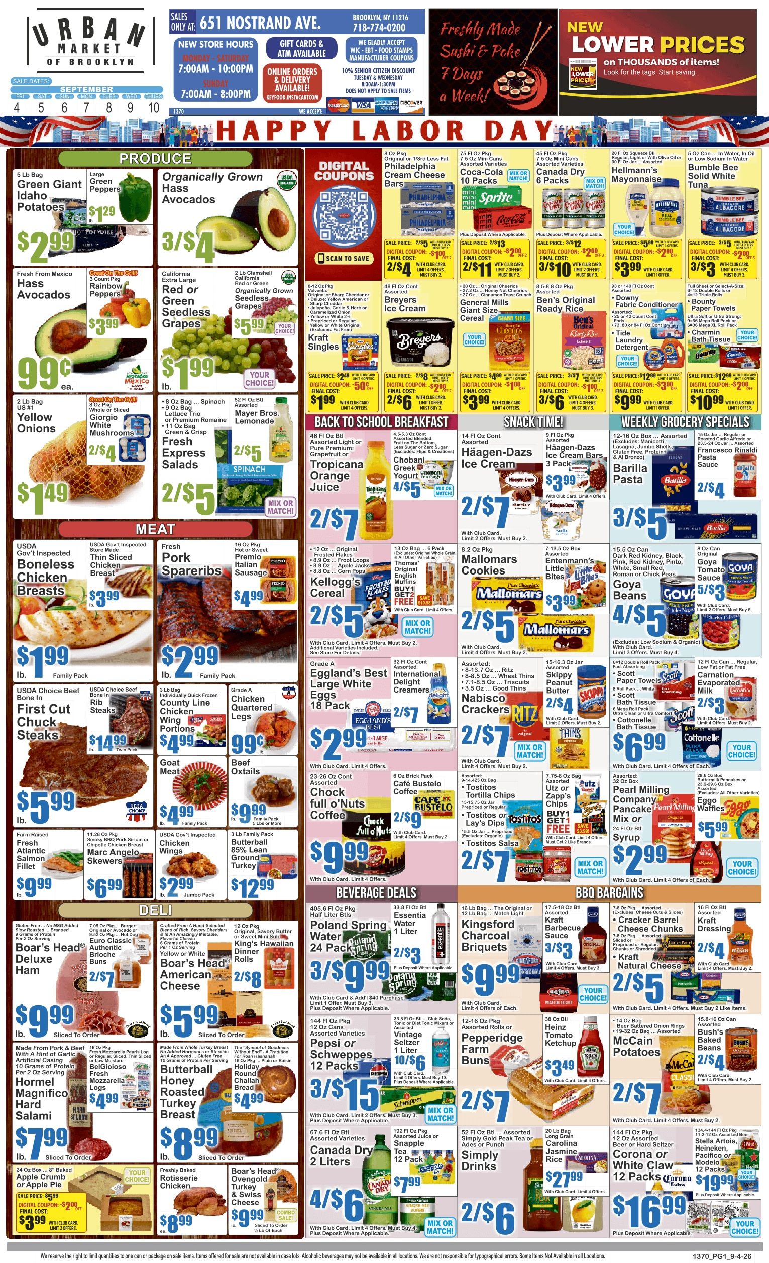 Urban Market (653 Nostrand Ave, Brooklyn, NY) Key Food 09/04 - 09/10 Preview Weekly Ad September 4 - 10, 2026