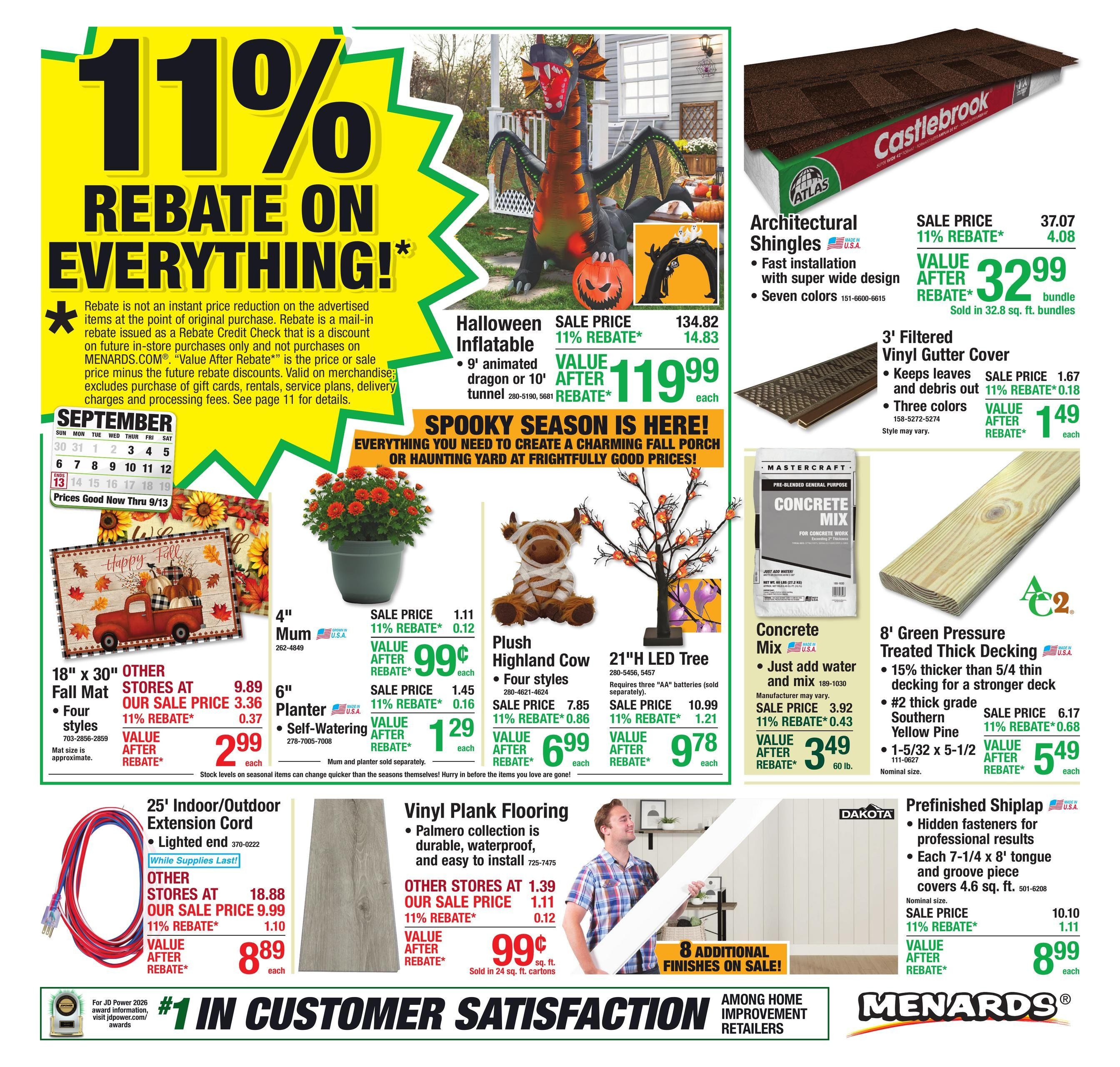 Menards (South Bend Area, IN) 11% Rebate Sale Weekly Ad September 3 - 13, 2026