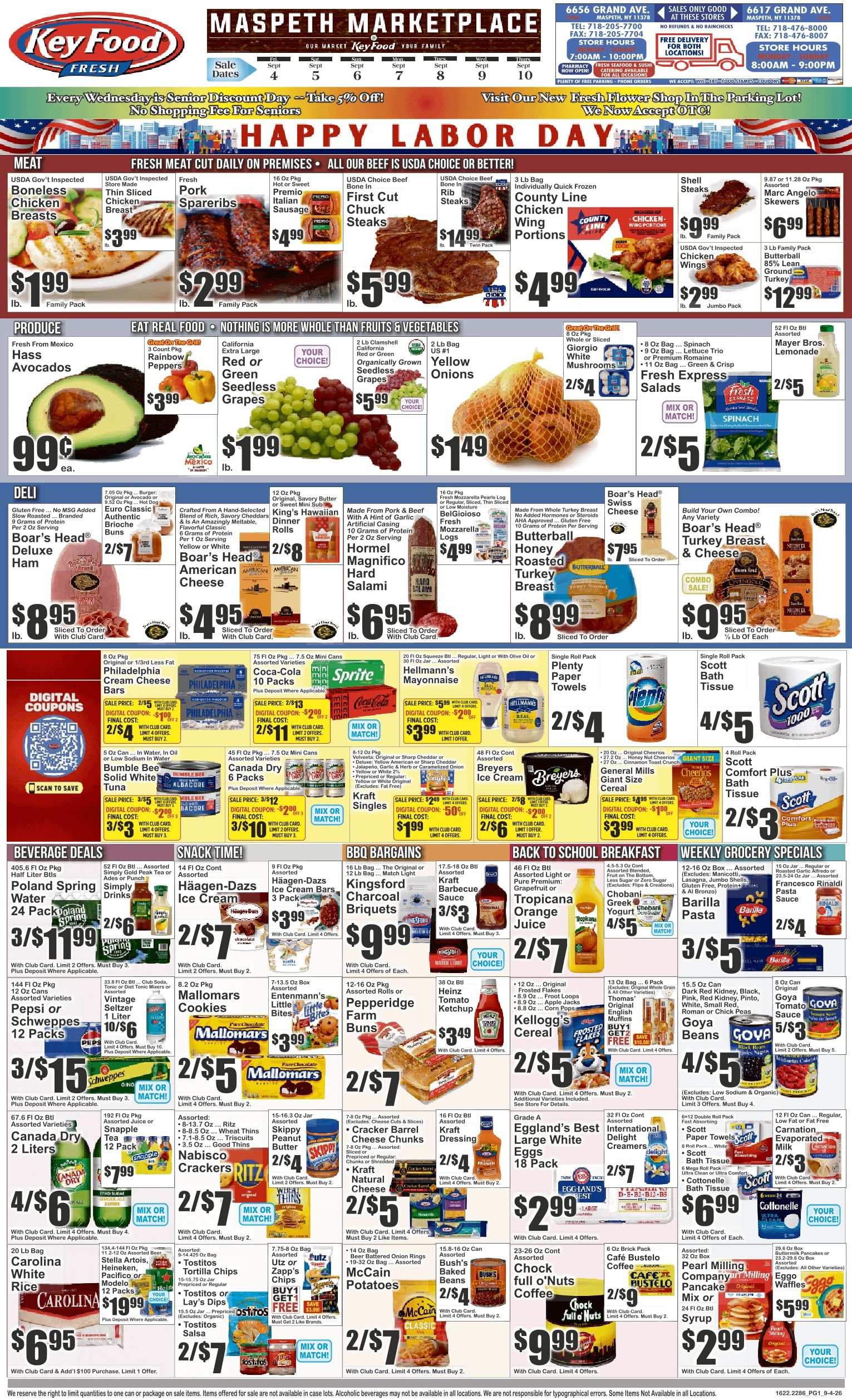 Maspeth Marketplace (6617 Grand Avenue, Maspeth, NY) Key Food 09/04 - 09/10 Preview Weekly Ad September 4 - 10, 2026