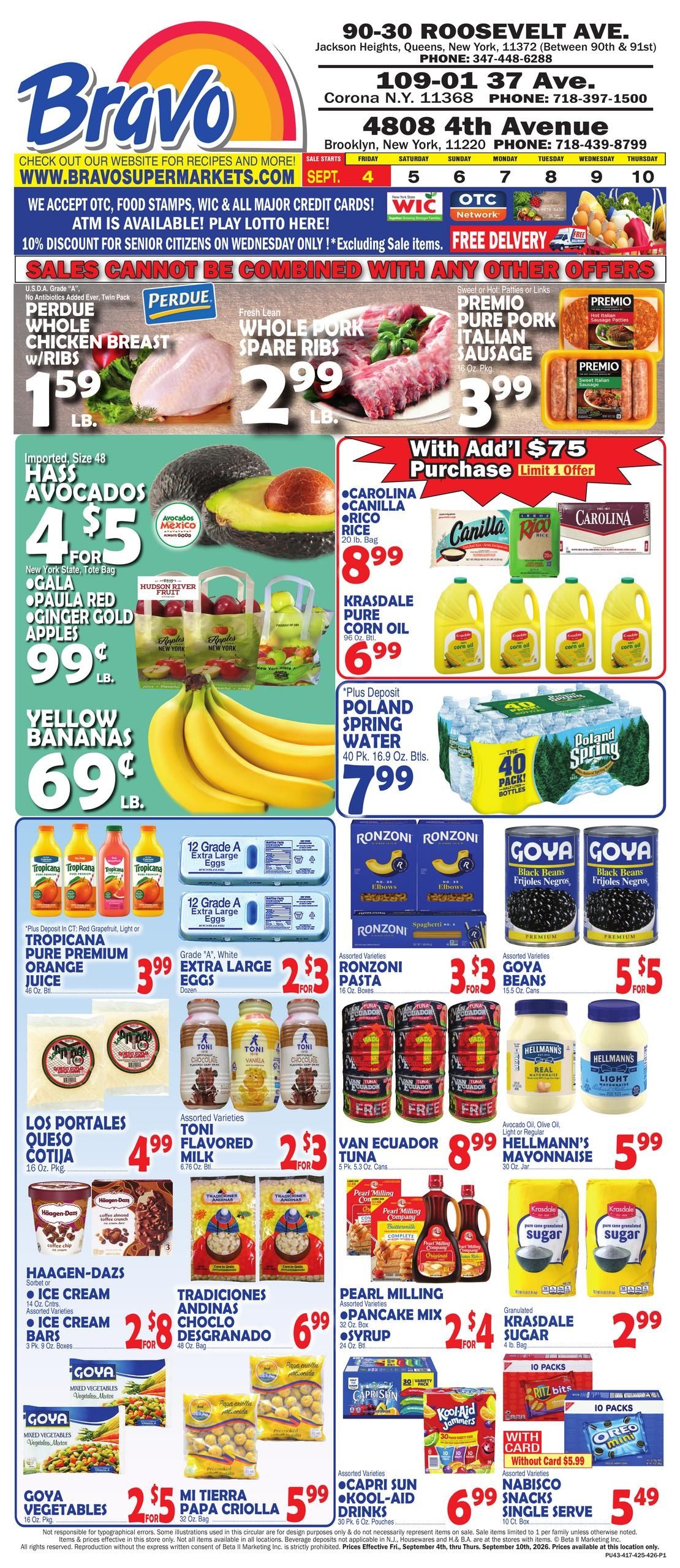 Bravo Supermarket (College Point Area, NY) Weekly Ad September 4 - 10, 2026