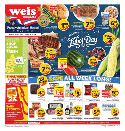 Weis Markets (Parcel Return Service Area, DC) Weekly Ad September 3 - 9, 2026