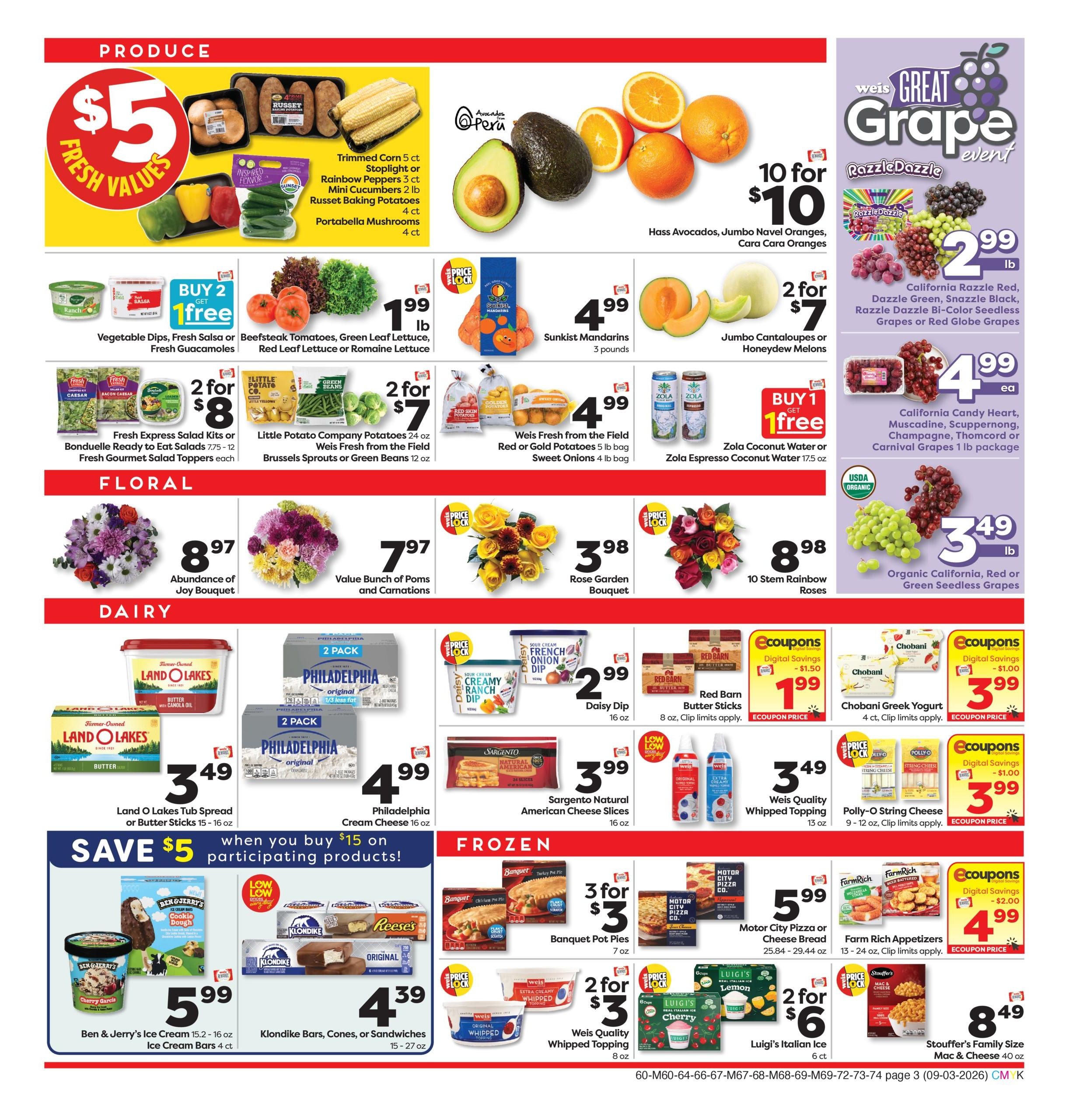 Weis Markets (Parcel Return Service Area, DC) Weekly Ad September 3 - 9, 2026