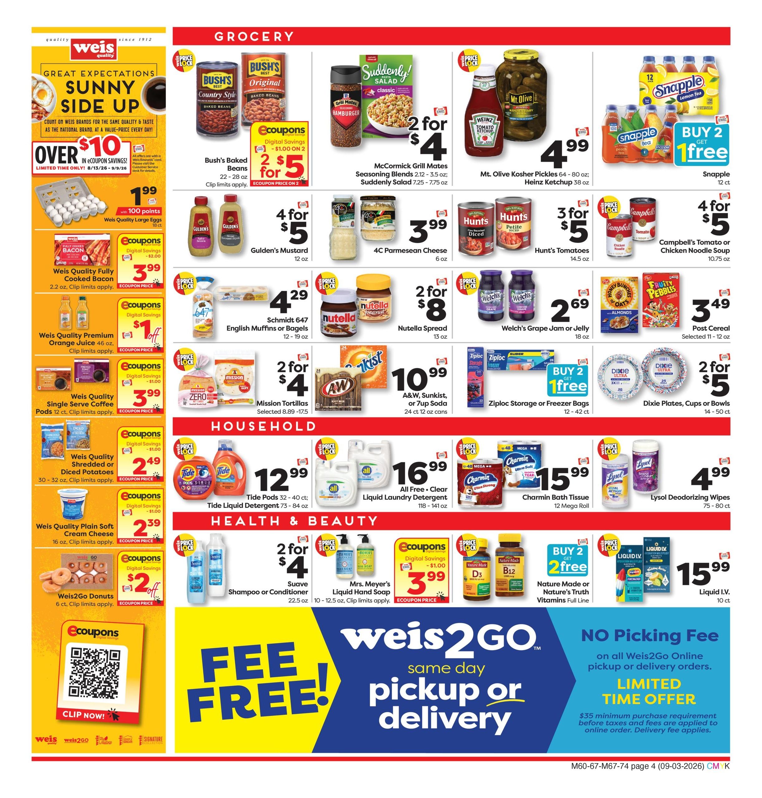 Weis Markets (Parcel Return Service Area, DC) Weekly Ad September 3 - 9, 2026