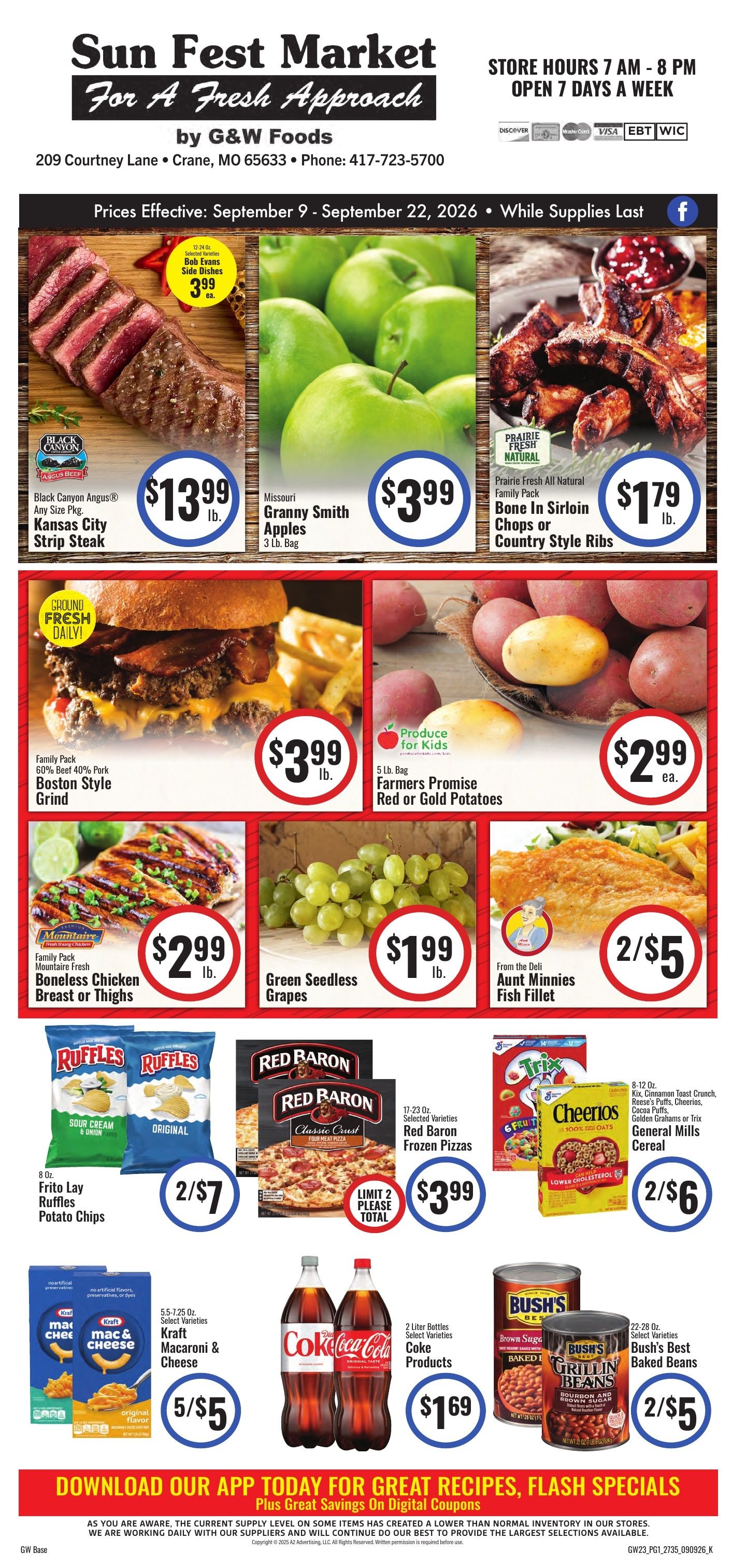 Sun Fest Market (Crane, MO) Weekly Ad September 9 - 22, 2026