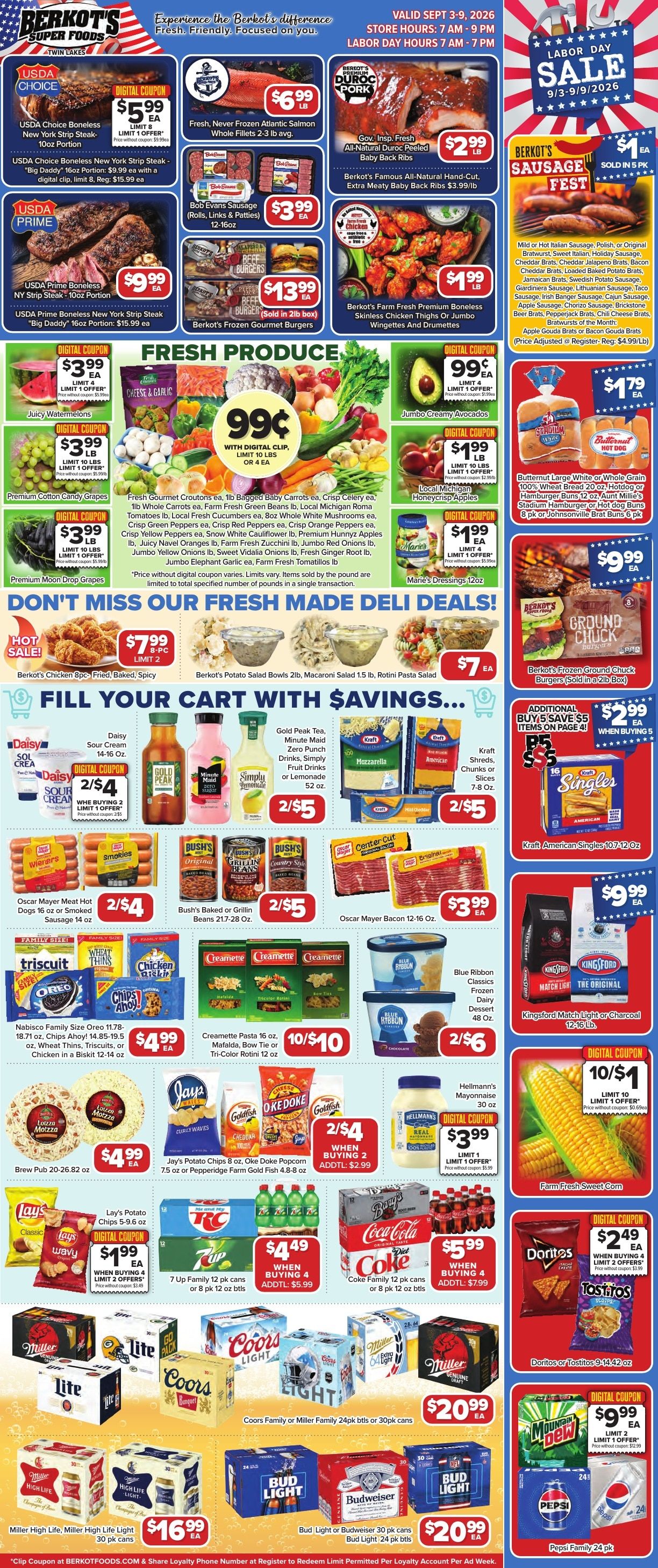 Berkot's Super Foods (Twin Lakes, WI) Weekly Ad September 3 - 9, 2026