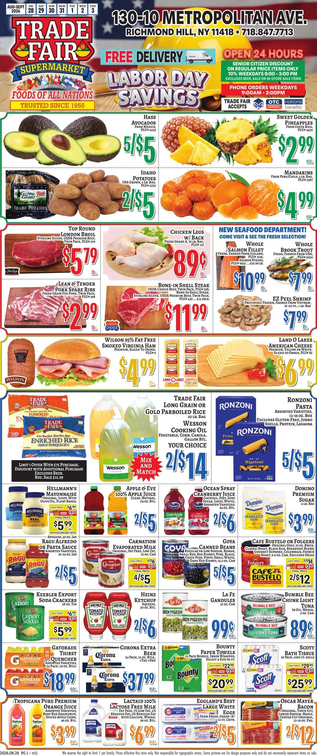 Trade Fair Supermarket (Brooklyn Area, NY) Weekly Ad August 28 - September 3, 2026