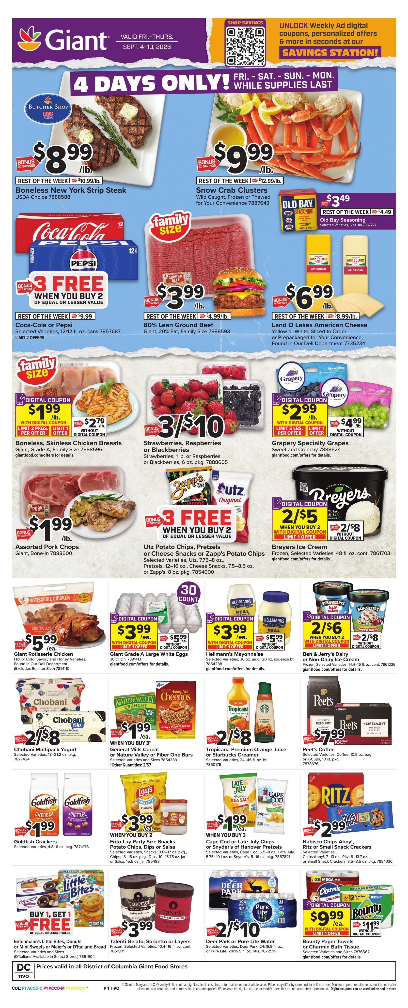 Giant Food (Parcel Return Service Area, DC) Weekly Ad September 4 - 10, 2026