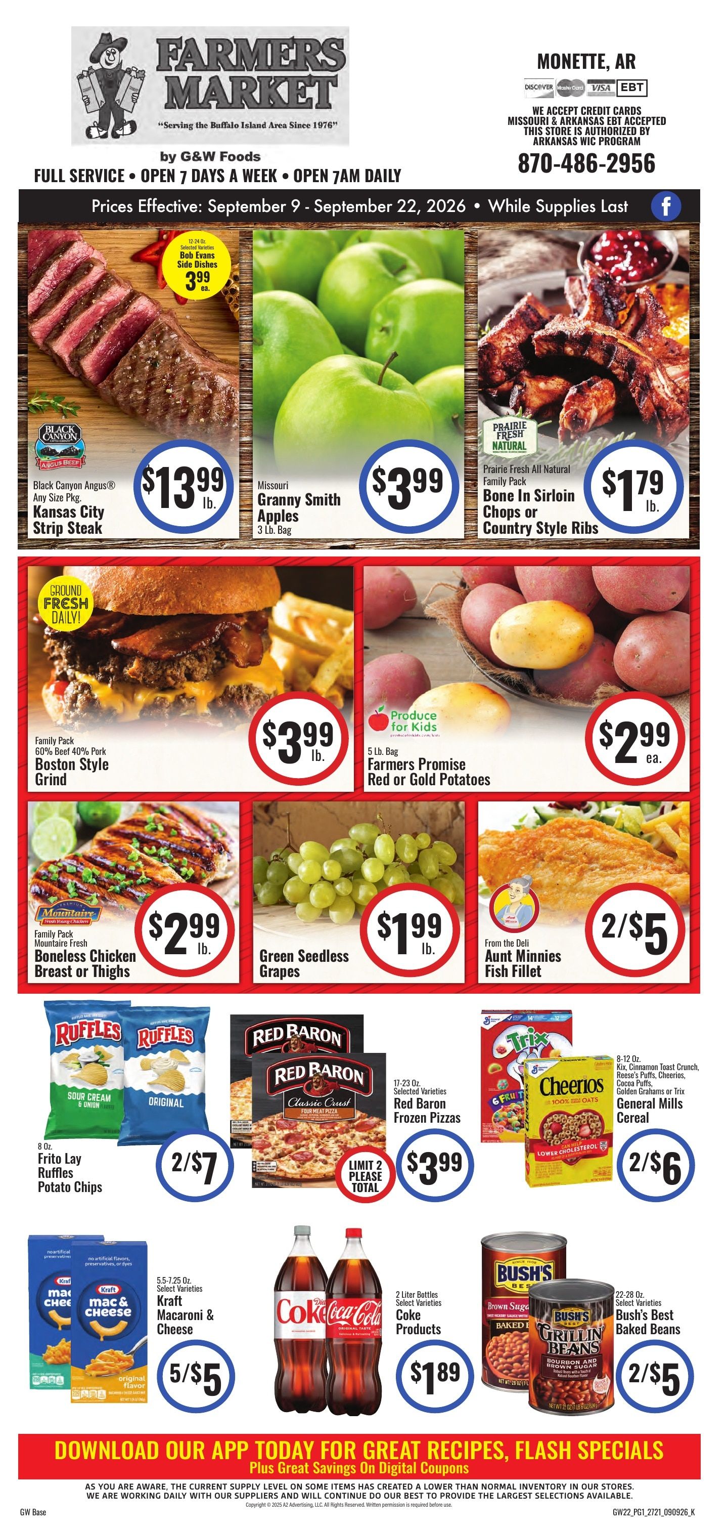 G&W Foods Farmers Market (Monette, AR) Weekly Ad September 9 - 22, 2026