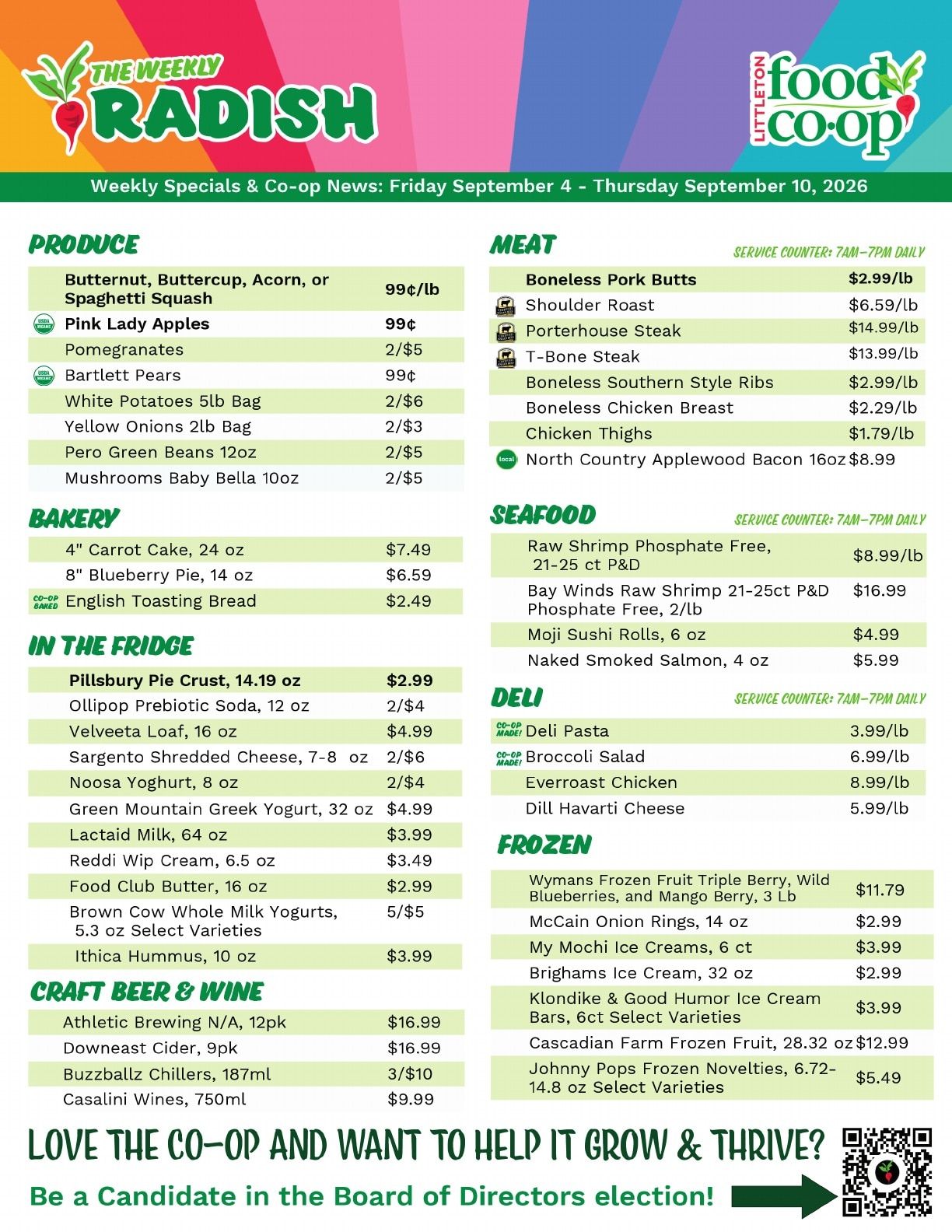 Littleton Food Co-op Weekly Radish Weekly Ad September 4 - 10, 2026