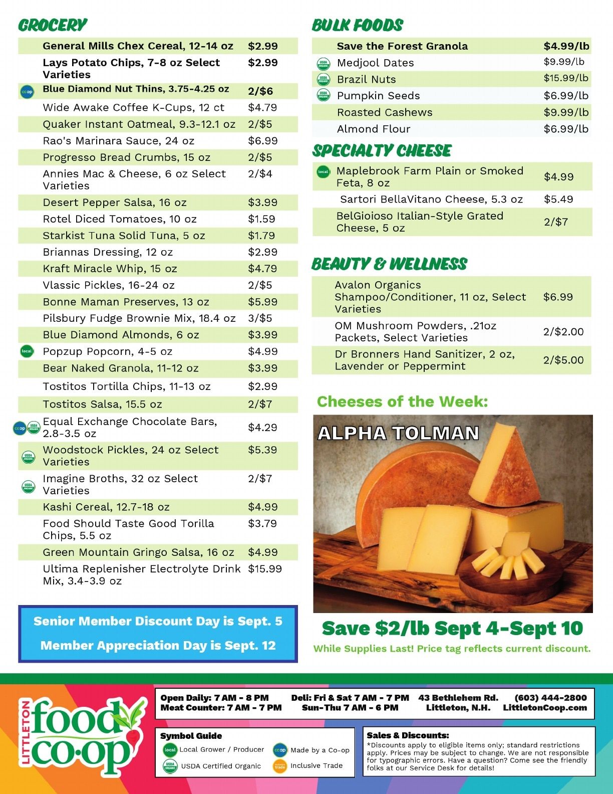Littleton Food Co-op Weekly Radish Weekly Ad September 4 - 10, 2026