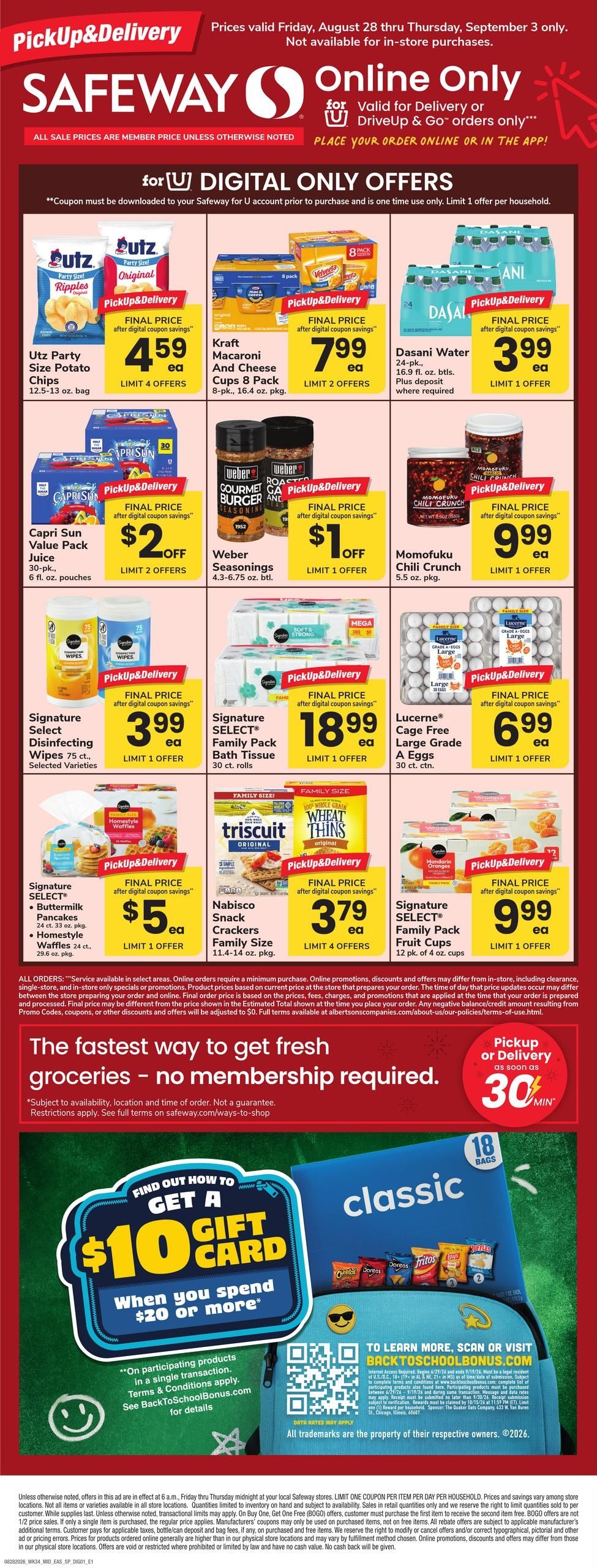 Safeway (Brentwood-Cheltenham Area, MD) Bonus Online Savings Weekly Ad August 28 - September 3, 2026