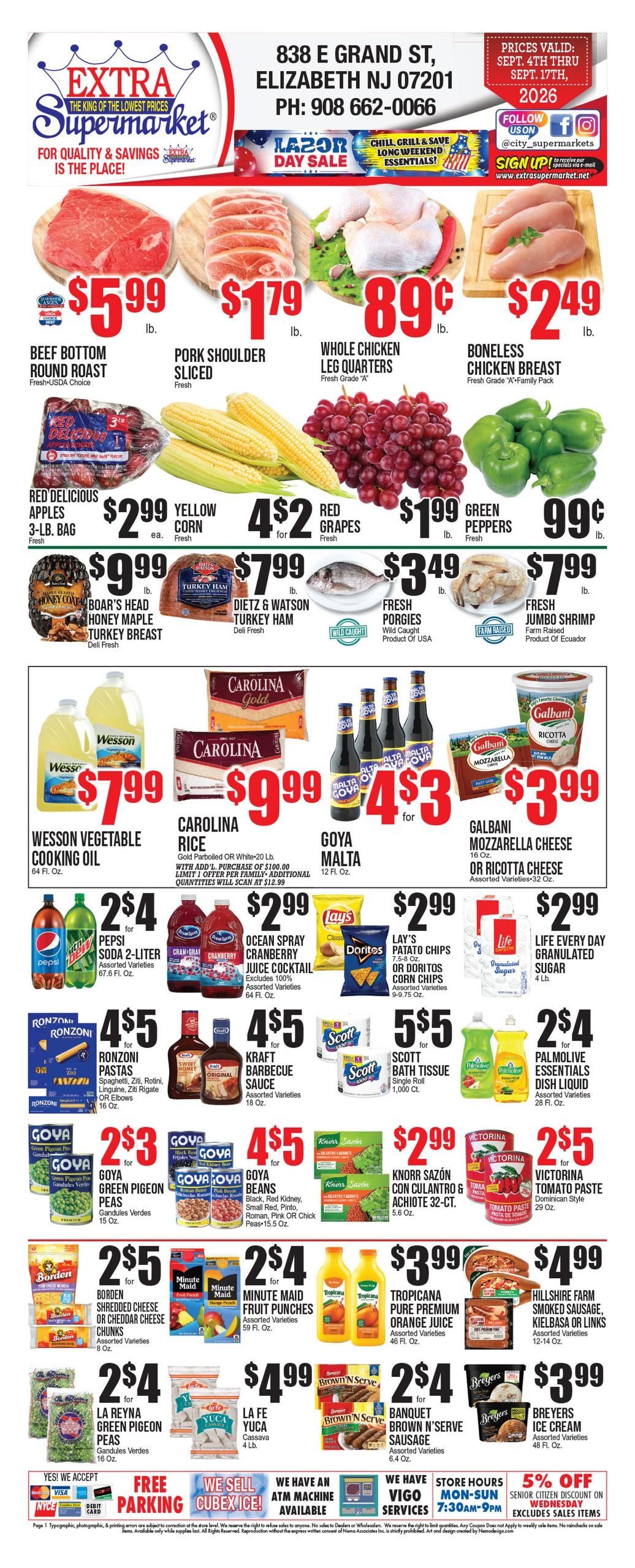 Extra Supermarket (Elizabeth-Woodbridge Area, NJ) Weekly Ad September 4 - 17, 2026