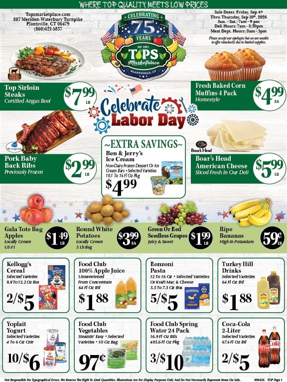Tops Marketplace Weekly Ad September 4 - 10, 2026