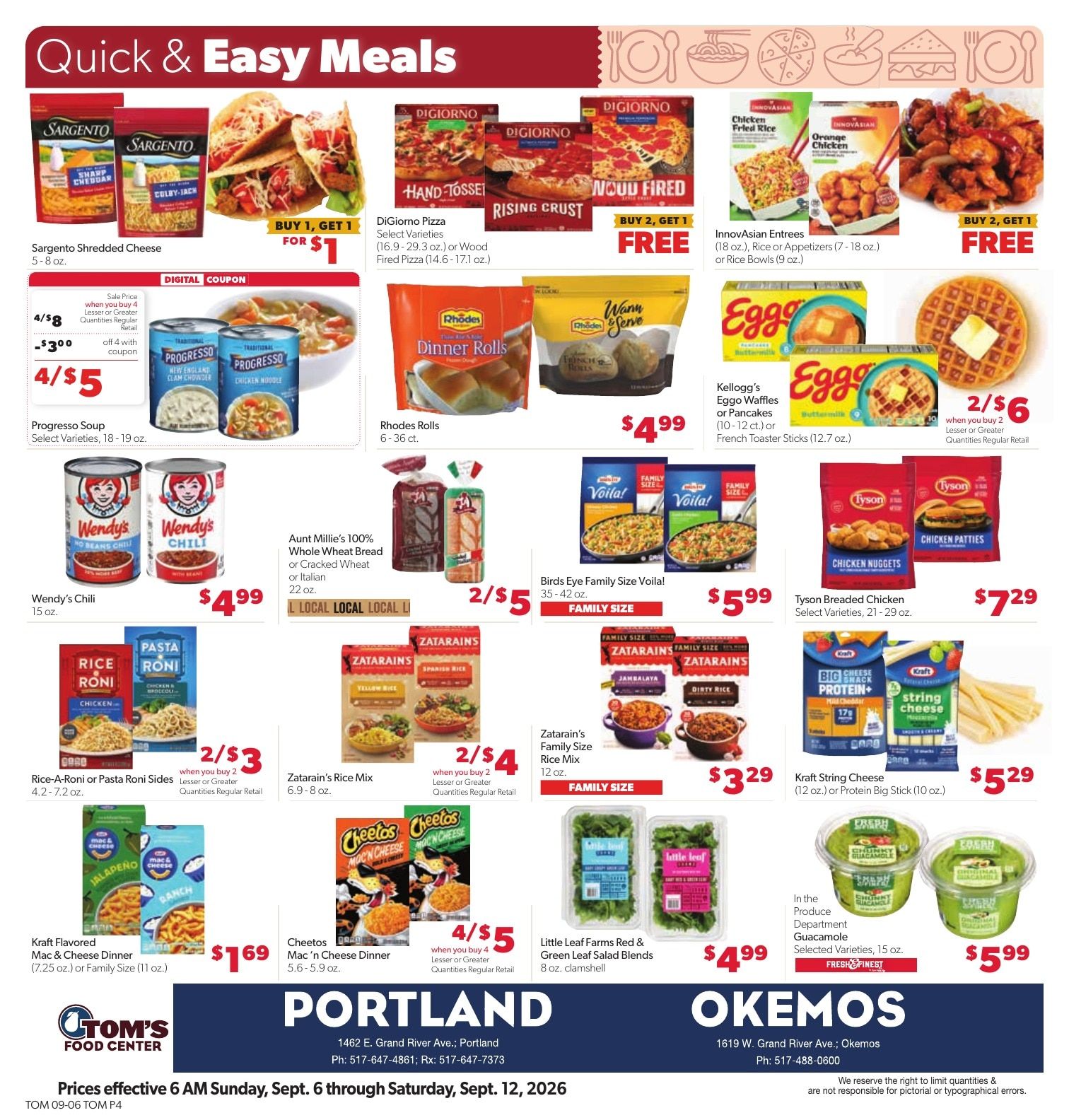 Tom's Food Center (Portland, MI) Weekly Ad September 6 - 12, 2026