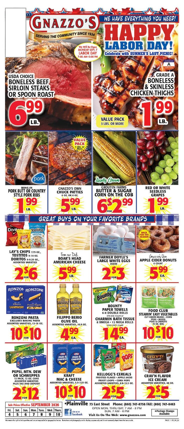 Gnazzo's Food Center Weekly Ad September 2 - 8, 2026