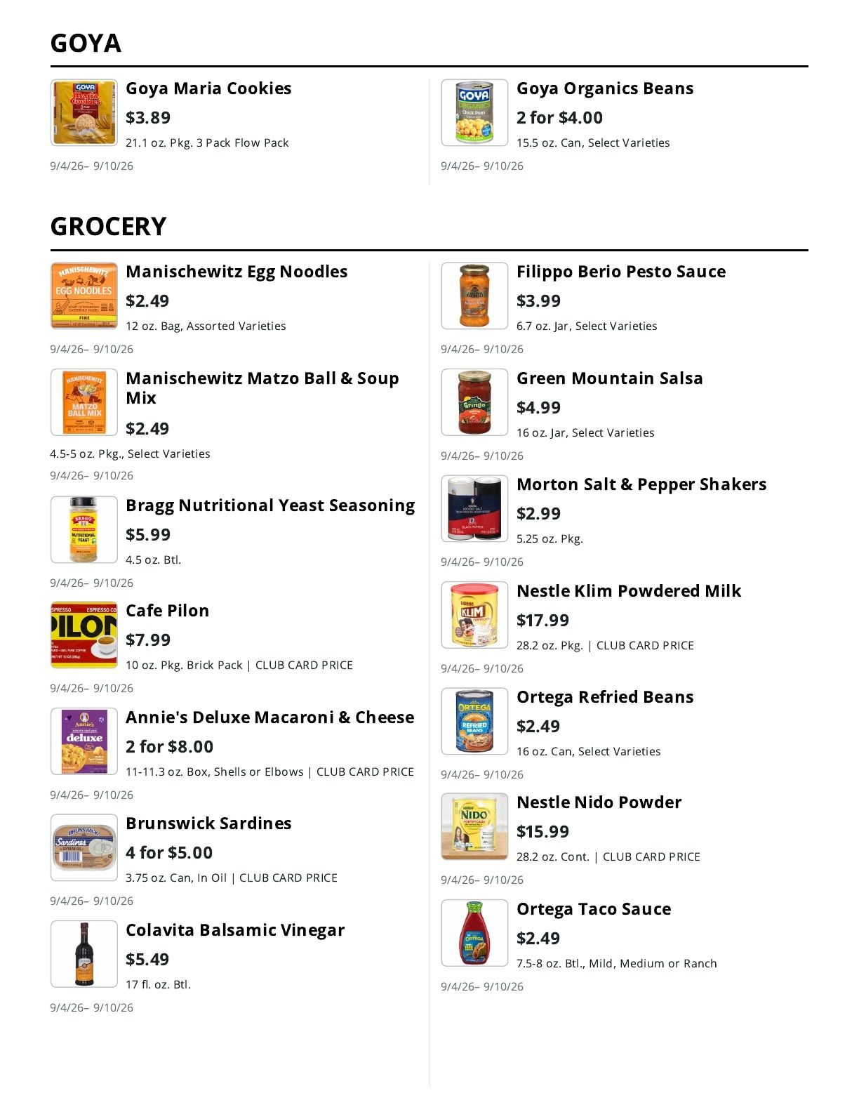La Bella Marketplace Weekly Ad September 4 - 10, 2026