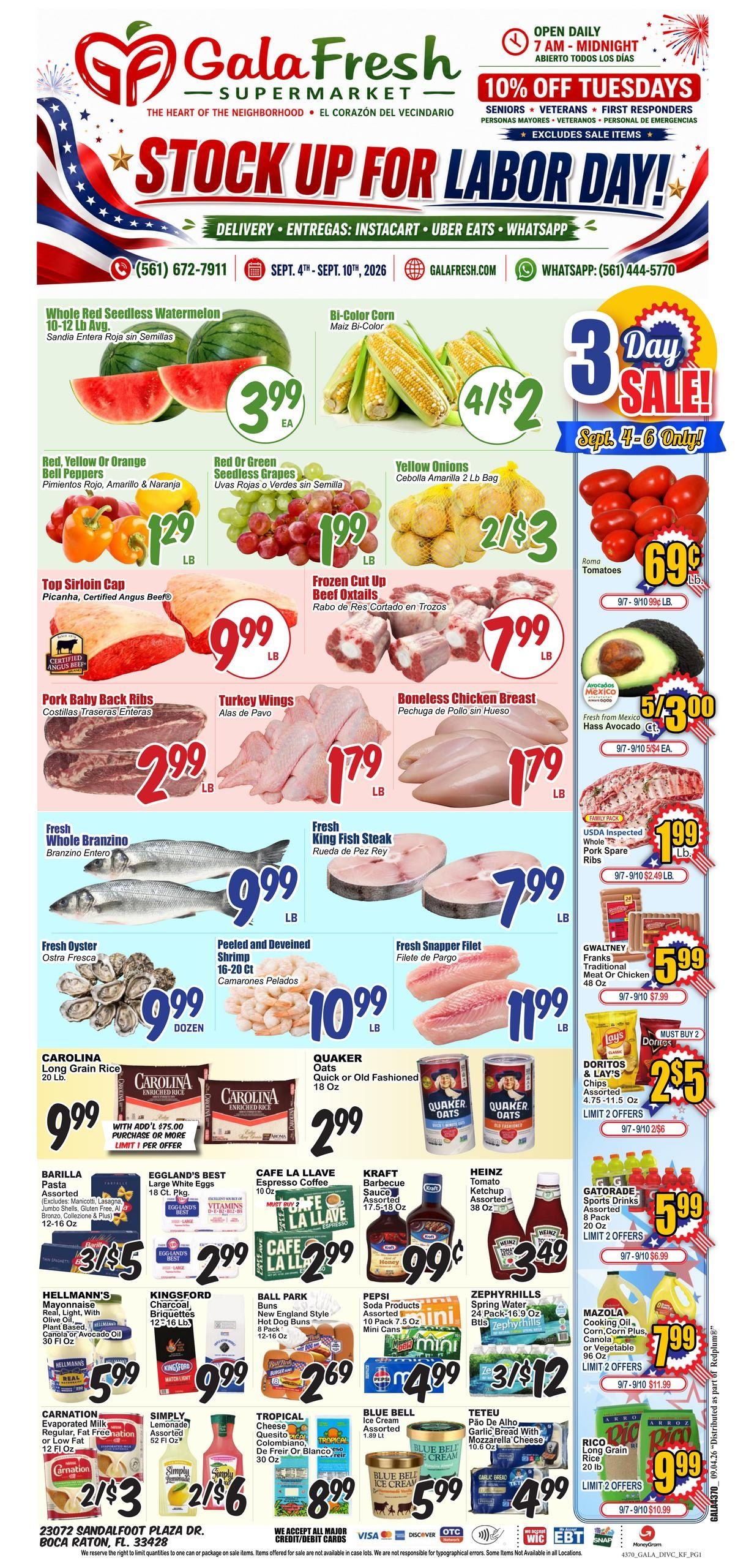 Gala Supermarkets (Boca Raton-Coral Springs Area, FL) Weekly Ad September 4 - 10, 2026