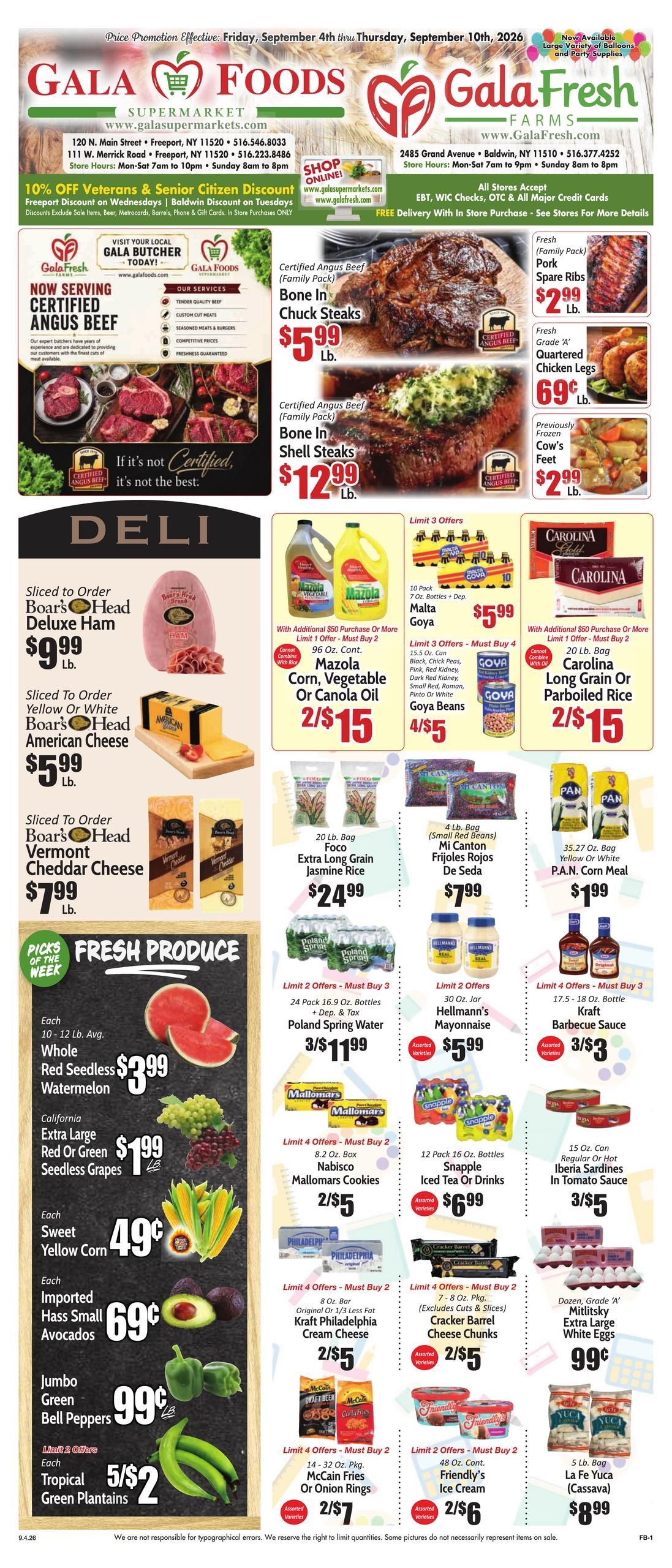 Gala Supermarkets (Carle Place Area, NY) Weekly Ad September 4 - 10, 2026