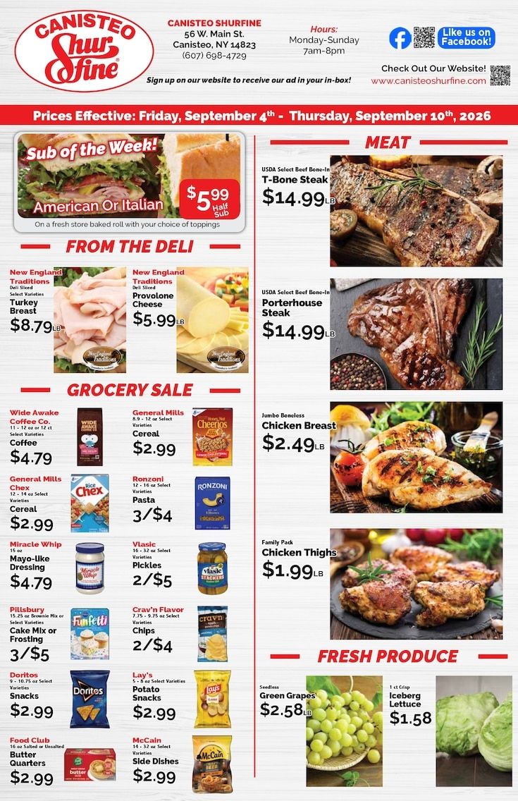 Canisteo Shurfine Weekly Ad September 4 - 10, 2026