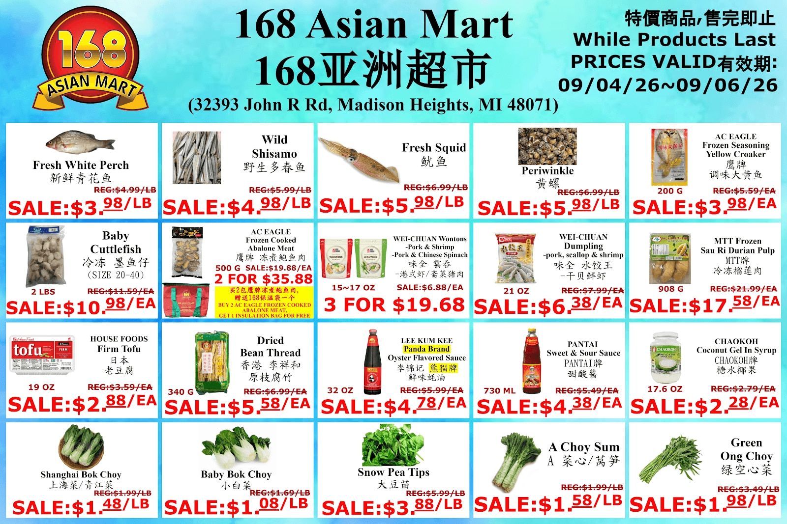 168 Asian Mart Weekly Ad September 4 - 6, 2026
