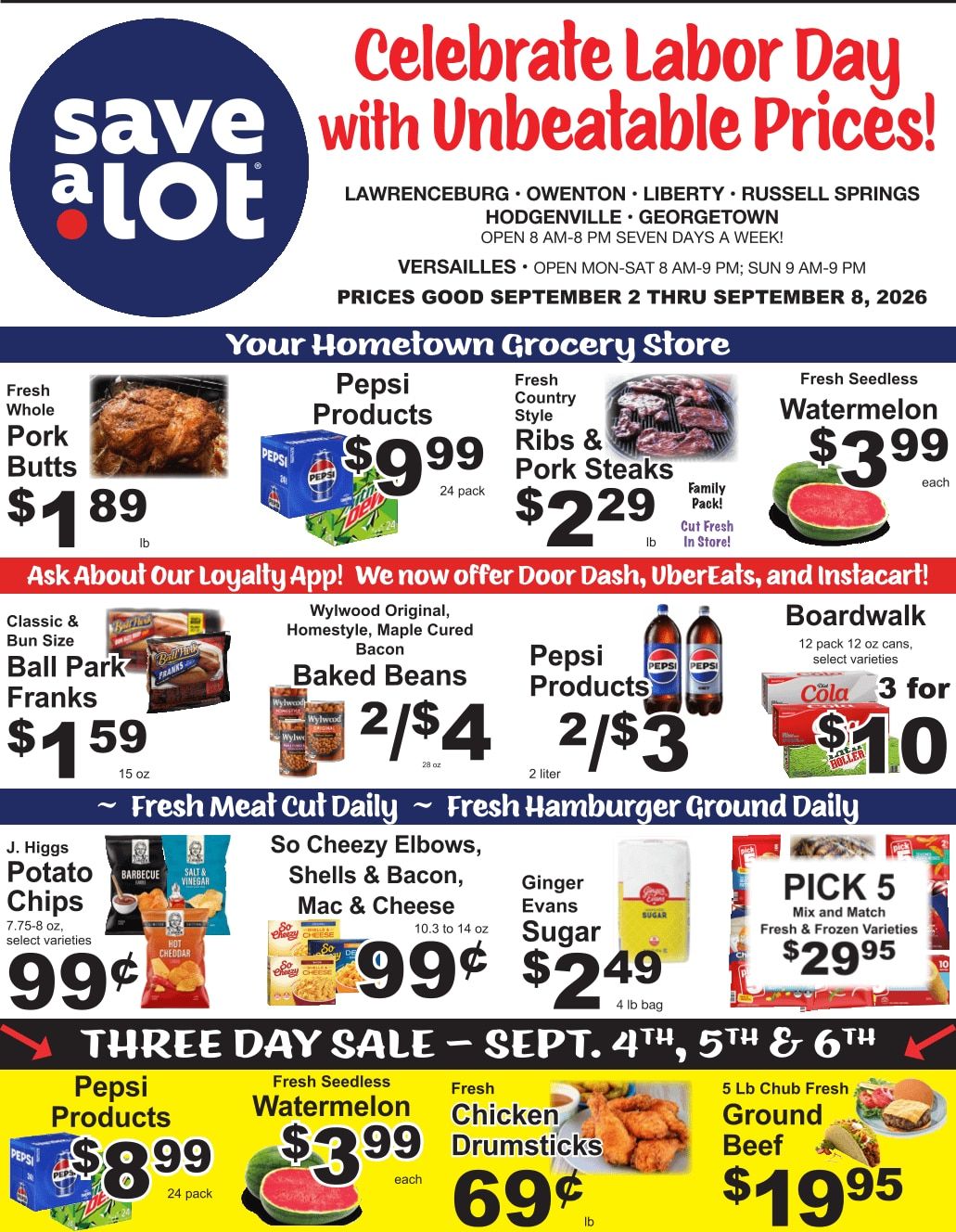 Save a Lot Food Stores (Russell Springs, KY) Weekly Ad September 2 - 8, 2026