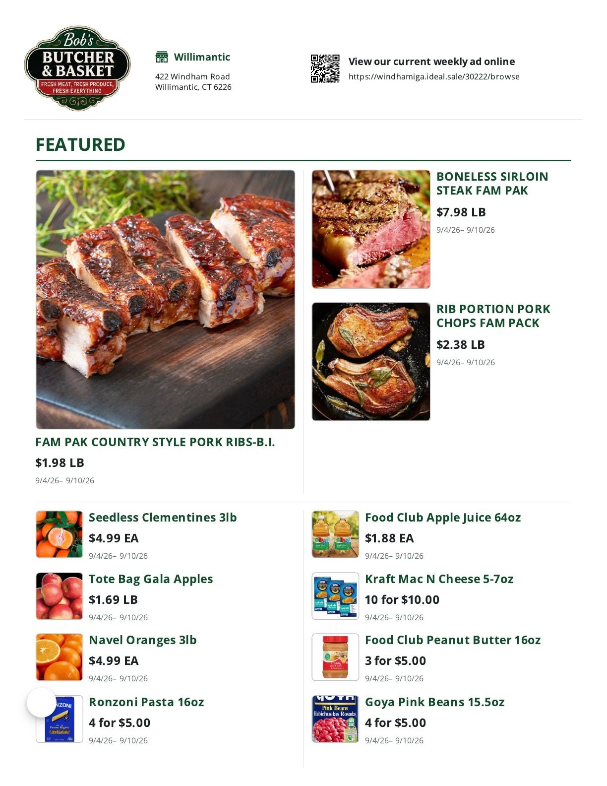 Bob's Butcher & Basket Weekly Ad September 4 - 10, 2026